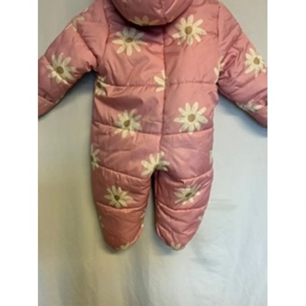 Carters Pink Daisy Floral Puffer Snowsuit Faux Fur Hood 18M Pink White Winter